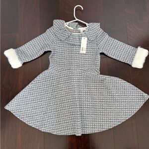 Janie and Jack Gray Tweed Dress with White Fur Cuffs